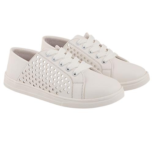 Shoetopia Womens & Girls White Lace Up Trending Casual Sneakers Shoes
