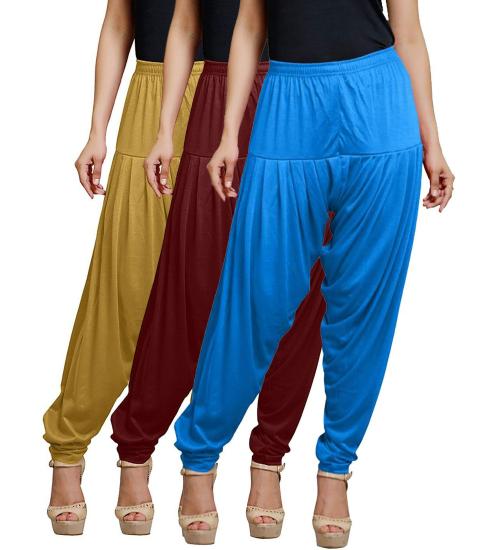 JENESIS Viscose Knitted Fabri Women's Dhoti Patiyala Salwar Harem Bottoms Pant | Patiyala for Womens | Womens Patiyala Leggings (Pack Of 3)_Multicolor_XL
