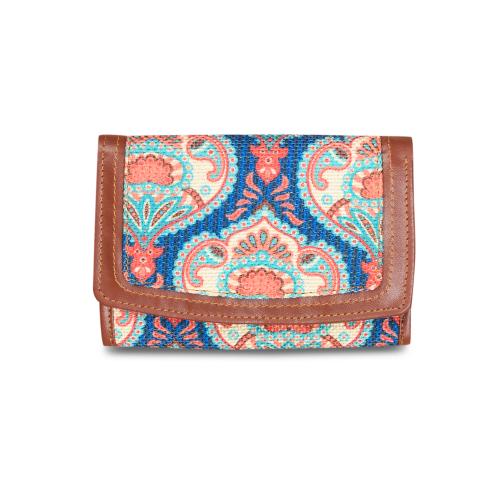 ZOUK 100% PeTA Approved Vegan Leather Kovil Blue Print Three Fold Wallets for Women
