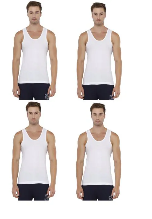 Rupa Topman Men White Solid 100% Cotton Pack of 4 Sleeveless Vest