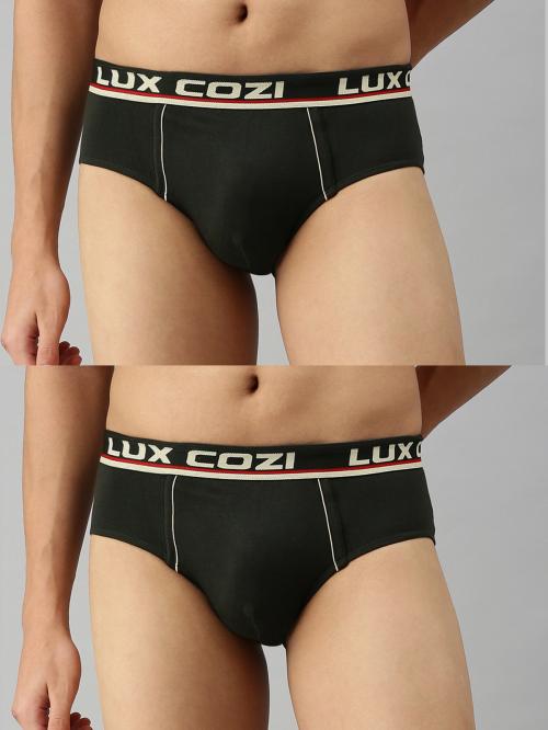 Lux Cozi Bigshot Men's Dark Grey Solid Cotton Pack of 2 Briefs