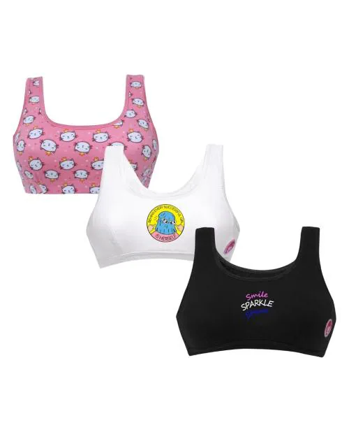 Dchica Be You Collection Driven Set of 3 Beginners Double Front Layered Sports Bras