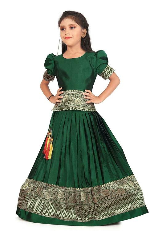 FELIZ THE DESIGNER STUDIO Girls Green Tapeta Silk and Cotton Lehenga Choli