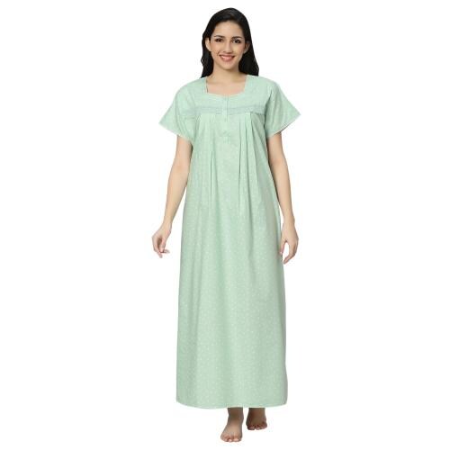 Quira Aqua Green Pastel Maxi Gown for Women | Stylish Long Polly Cotton Lounge Wear Dress