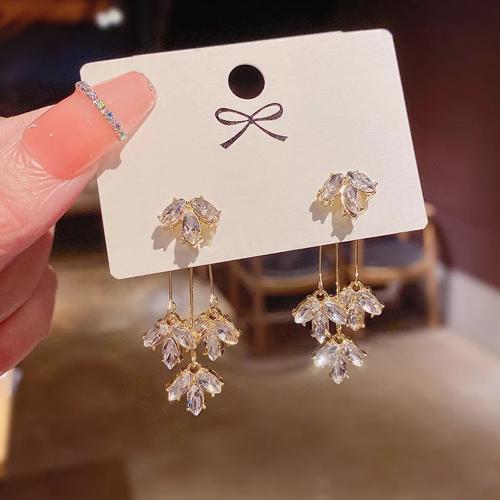Avira Korean Two Wearing Diamond Encrusted Leaf Design Stud Earrings For Women And Girls 2 Pcs/Set