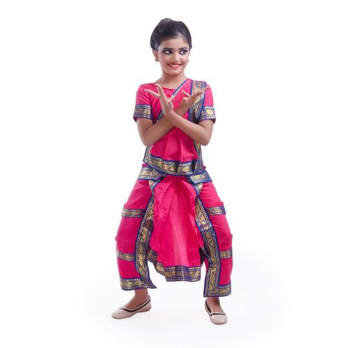 Fancydresswale Polyester Set Of 9 Magenta Bharatanatyam Dress With Jewellery Combo (10-12 Years)