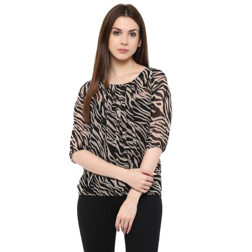 Mayra Women's Brown Color Georgette Chiffon Blend Medium Top