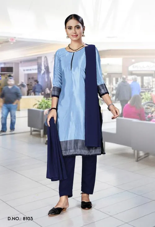 Uniform Unicorn Womens Silk Salwar Suit Dress Material Sky Blue