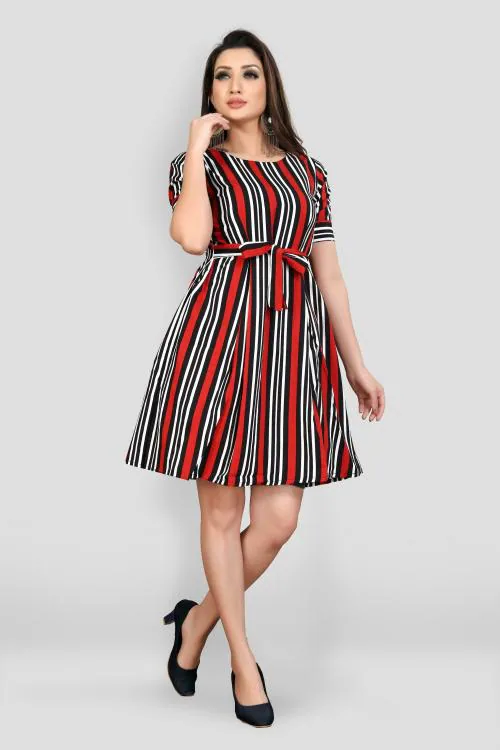 Maa Fab Women Red Printed Polyester A-line Dress