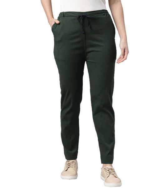Kryptic Womens Green Solid Viscose Pant