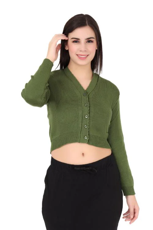 FEMULA V- Neck Women Full Sleeves Stitched Ready to Wear Woollen Blouse ( Colour Olive Green, Size 38 )
