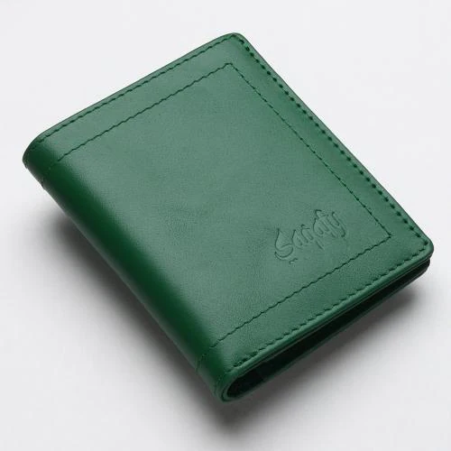 SAQAFY Leather Wallet for Men, RFID Blocked Bi Fold Button Closure Green Wallet For Boys