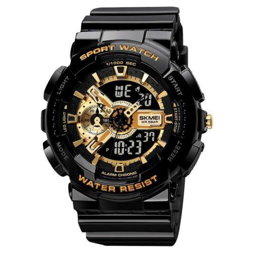 SKMEI Men's Digital Sports Watch, LED Square Large Face Analog Quartz Wrist Watch with Multi-Time Zone Waterproof Stopwatch - 1690