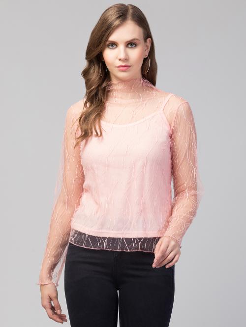 StylzIndia - Stylish Mesh Top - Pink - M