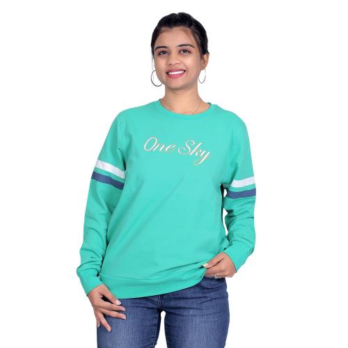 ONE SKY Sweatshirt for Women, Versatile Full Sleeve Summer & Winter Wear, Cotton+Polyester Durable Long Pullovers, Easy Care Aesthetic Clothes, Vintage Round Neck Breathable Ladies Sweat Shirt (Sport Green)