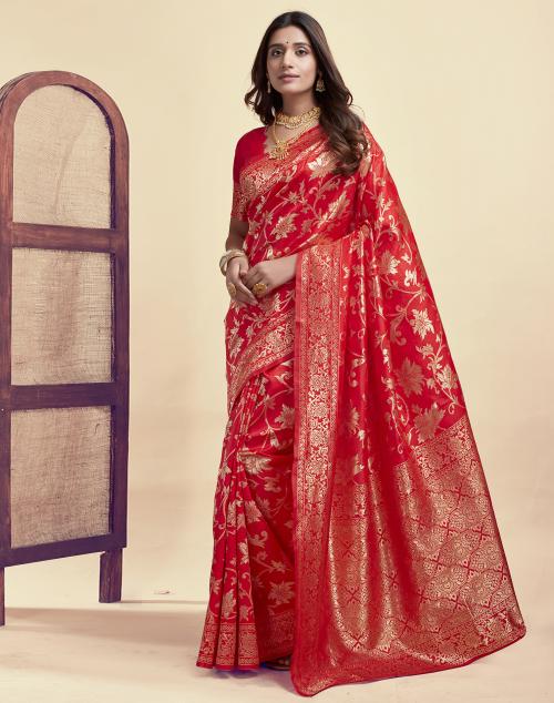 Siril Silk Red Color Saree with Blouse piece