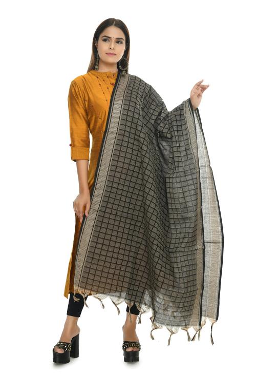 Moeza Women Black Cotton Handloom Dupatta