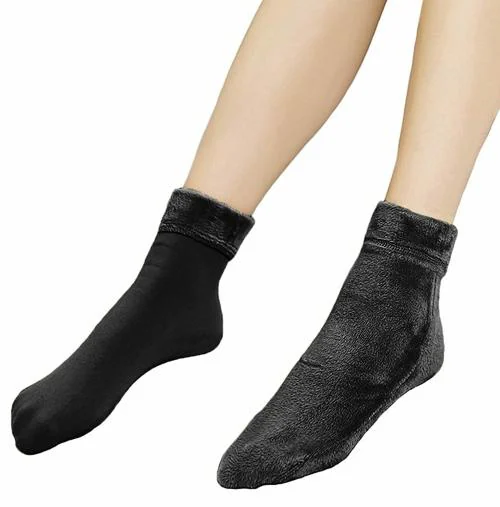 Glus Unisex Winter Fur Socks , Color- Black ,Pack of 1 Pair, Size-Free