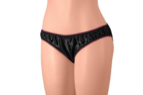 Merise Womens Sexy Silk Satin Bikini Panties(Wine Lace-Black-XL-Large)