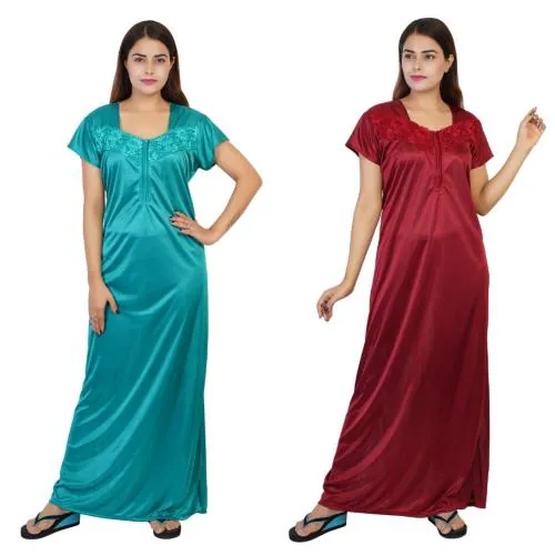Buy NACNO Women's Satin Sleepwear Nighty/Maxi/Nightgown (Green & Maroon