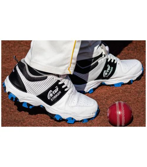B-TUF Striker Cricket Shoes Stud Rubber Spikes Sports Shoes for Men Women Boys Girls (White/Black) Size India/UK 11