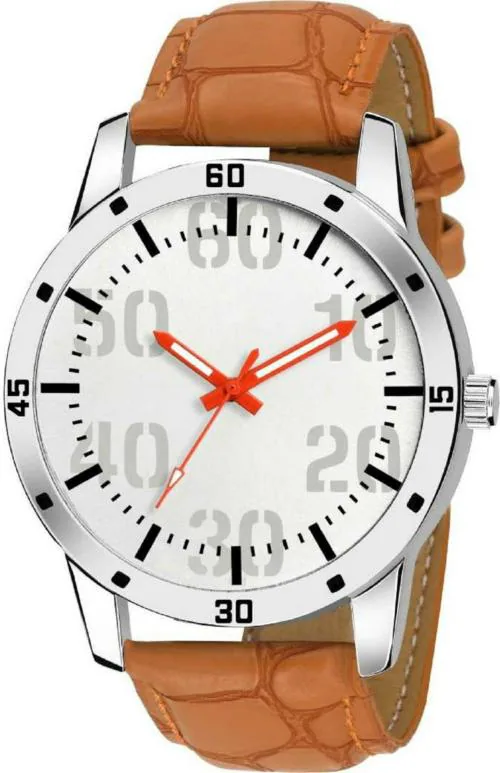 Bolun Analog White Dial Brown Strap Watch For Men
