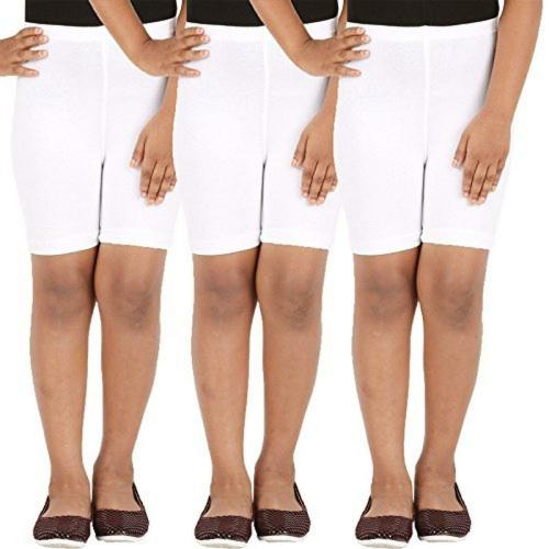 Lula Girls White Solid Cotton Spandex pack of 3 Shorts (3-4 Years)