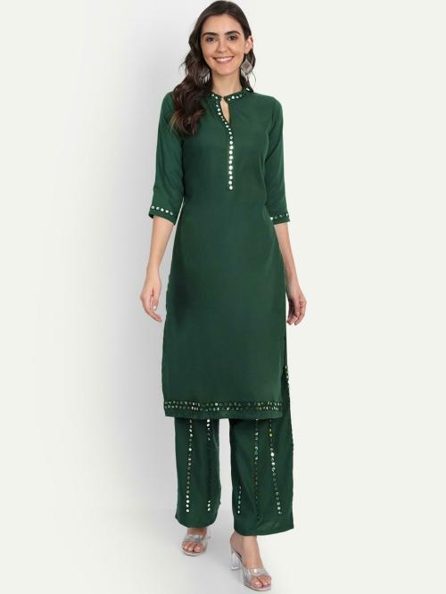 ASPORA Women Green Geometric Cotton Kurta Set (XL)