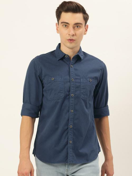 IVOC Men Solid Blue Full Sleeves Shirts