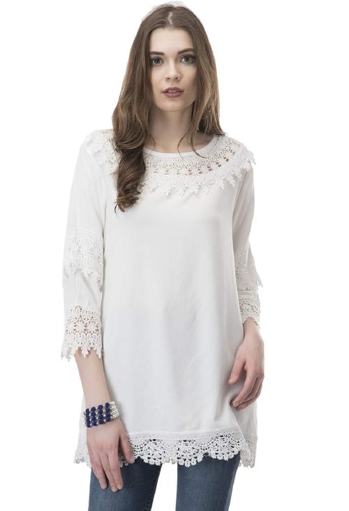 RIGHT CHOICE (FASHION 4 U) Women's Shoulder Linen Shirts with Sleeves Sexy Frenulum Lace Trim Tunic Tops Loose Flowy Mini Dresses For Girls | Kurta for Women | Kurti For Women (White) (L)