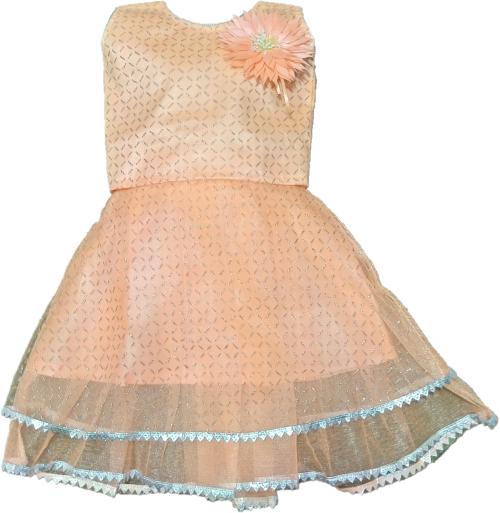 MRUF DRESSES Baby Girls Orange Net Fit and Flare Dress - 1 to 2 Years