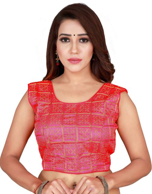 HETIOM Women Red Embriodered Silk Blend Single Blouse