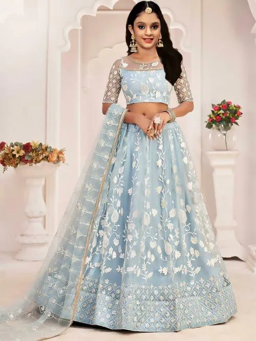 FULPARI Girls Lehenga Choli Ethnic Wear Embroidered Lehenga Choli and Dupatta Set ( Light Blue )