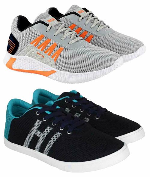 Bruton Combo Pack of 2 Sports Shoes, Running Shoes For Men (Grey , Blue)