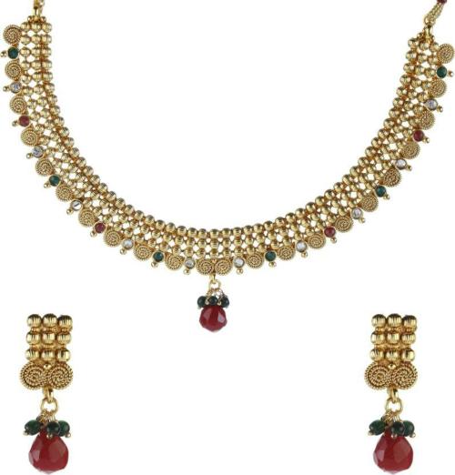 Jewelmaze Alloy GoldPlated Gold Necklace With Earrings Set (Women