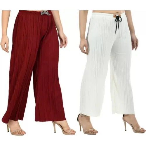 PI World Women's Relaxed Palazzo Trouser Set of 2 - Free Size (28-34