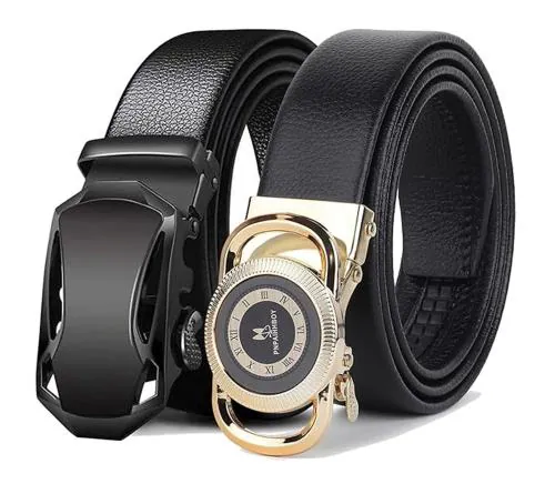 LAER Men's Faux Leather Belt Automatic Buckle (Black;Free Size)