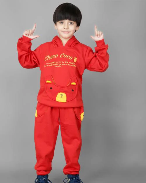 MAYNEISHA Kids Choco coco Winter Hooded Sweatshirt Pant Set Full Sleeves Dress for Boys|Size-22 (Set)
