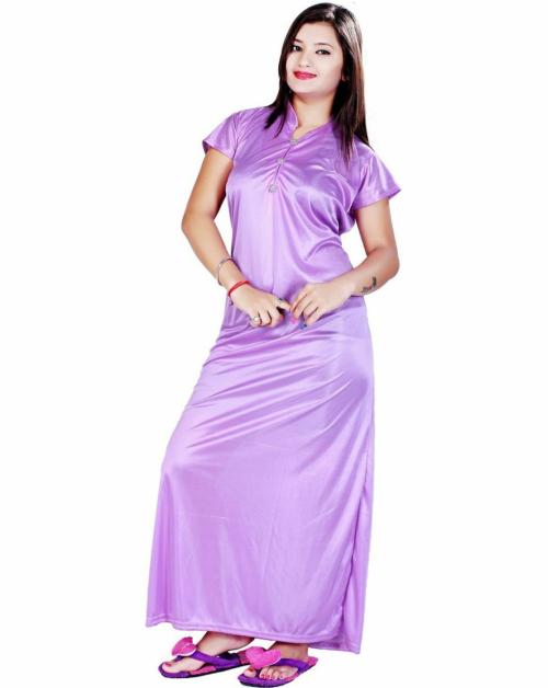 Buy BAILEY SELLS WomenPurple Solid Satin Blend Nighty Free Size