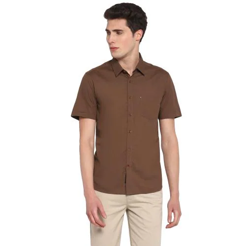 RED CHIEF Half Sleeve Smart Slim Cotton Brown Solid Casual Shirt for Men