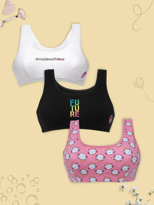 Dchica Be You Collection Loving Set of 3 Beginners Double Front Layered Sports Bras