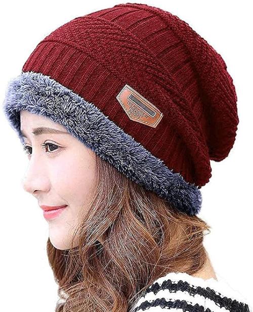 UZAN Woolen Slouchy Beanie Cap for Men & Women ( RED)
