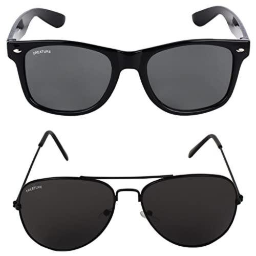 Creature Wayfarer & Aviator Sunglasses Combo (Lens-Black ||Frame-Black||SUN-001-004)