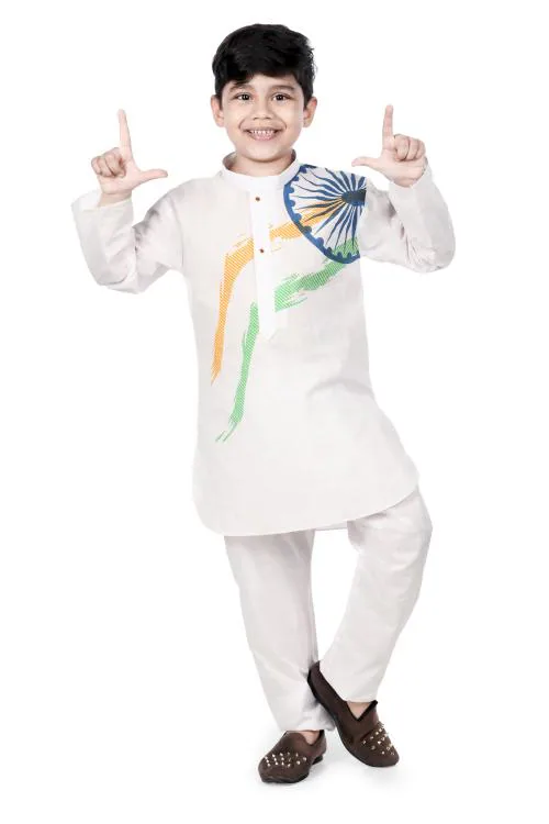 NEW GEN Boys White Self Design 100% Cotton Single Kurta Sets