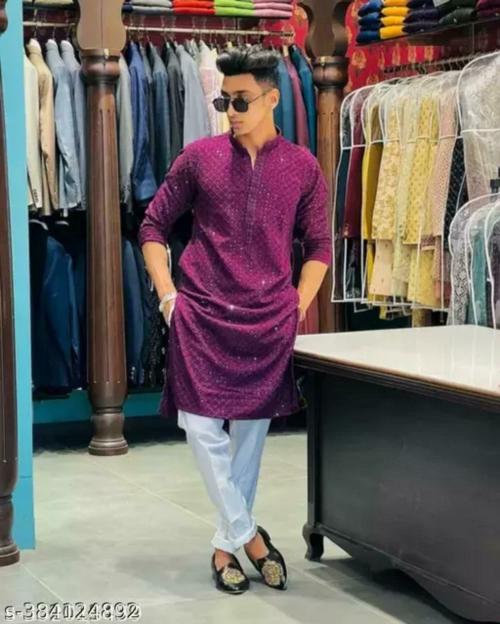 SONBAI Cotton Lukhnowi Chikankari Tikli Trending Kurta for Men (Only Kurta) (Wine Color)