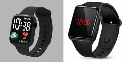 MVS LED Digital Square Dial Two Digital Watches For Boys-Black