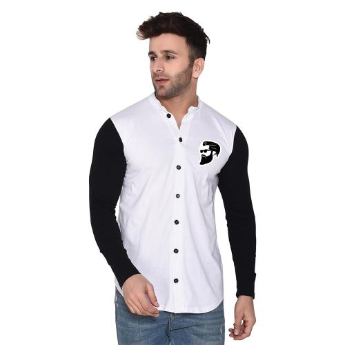 Lawful Casual Men White Solid Cotton Blend Mandarin Collar Shirt (Pack of 1)_L