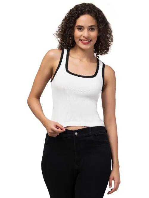 DO FASHION Women's Sexy Sleeveless Crop top Seamless Square Neck Trendy Tank top White