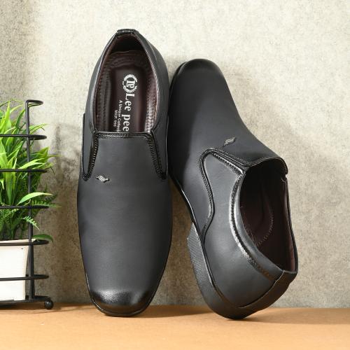 LEEPEETER Premium Synthetic Leather Slip on Black Formal Shoes For Men