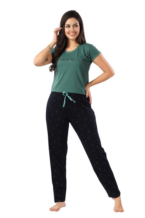 NIGHT VIEW Hoisery Cotton Night Suit for Women/Girls in Solid Half Sleeve with Pajama for Comfortable Sleep